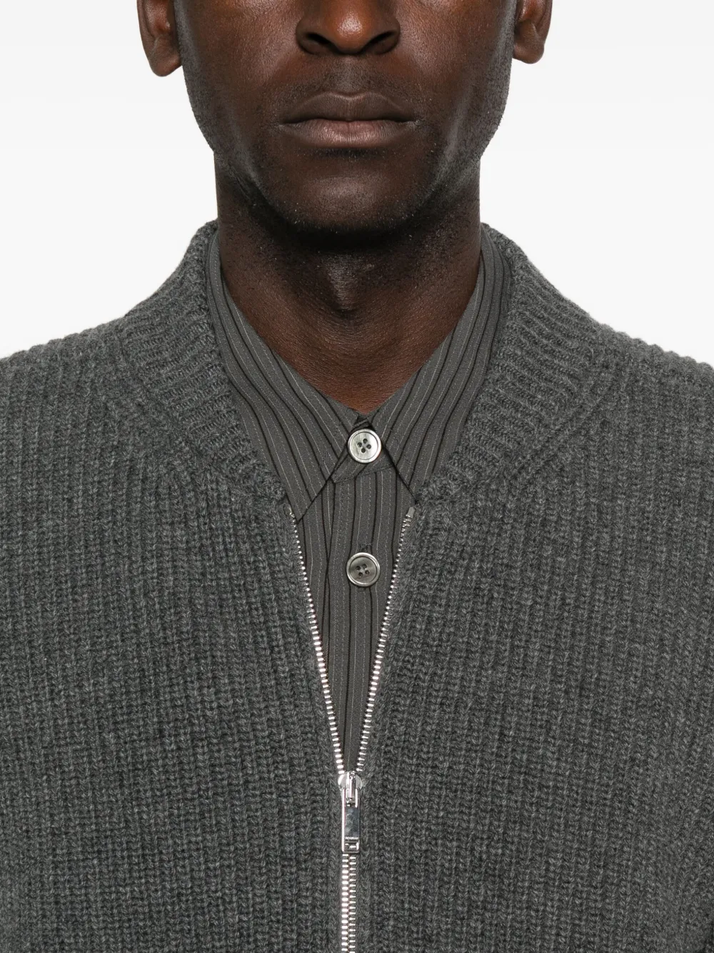 Zanone Geribbeld vest met rits Grijs