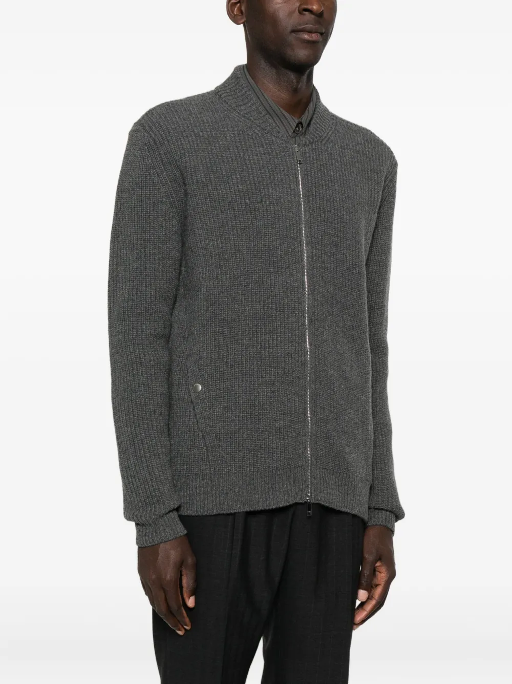 Zanone Geribbeld vest met rits Grijs