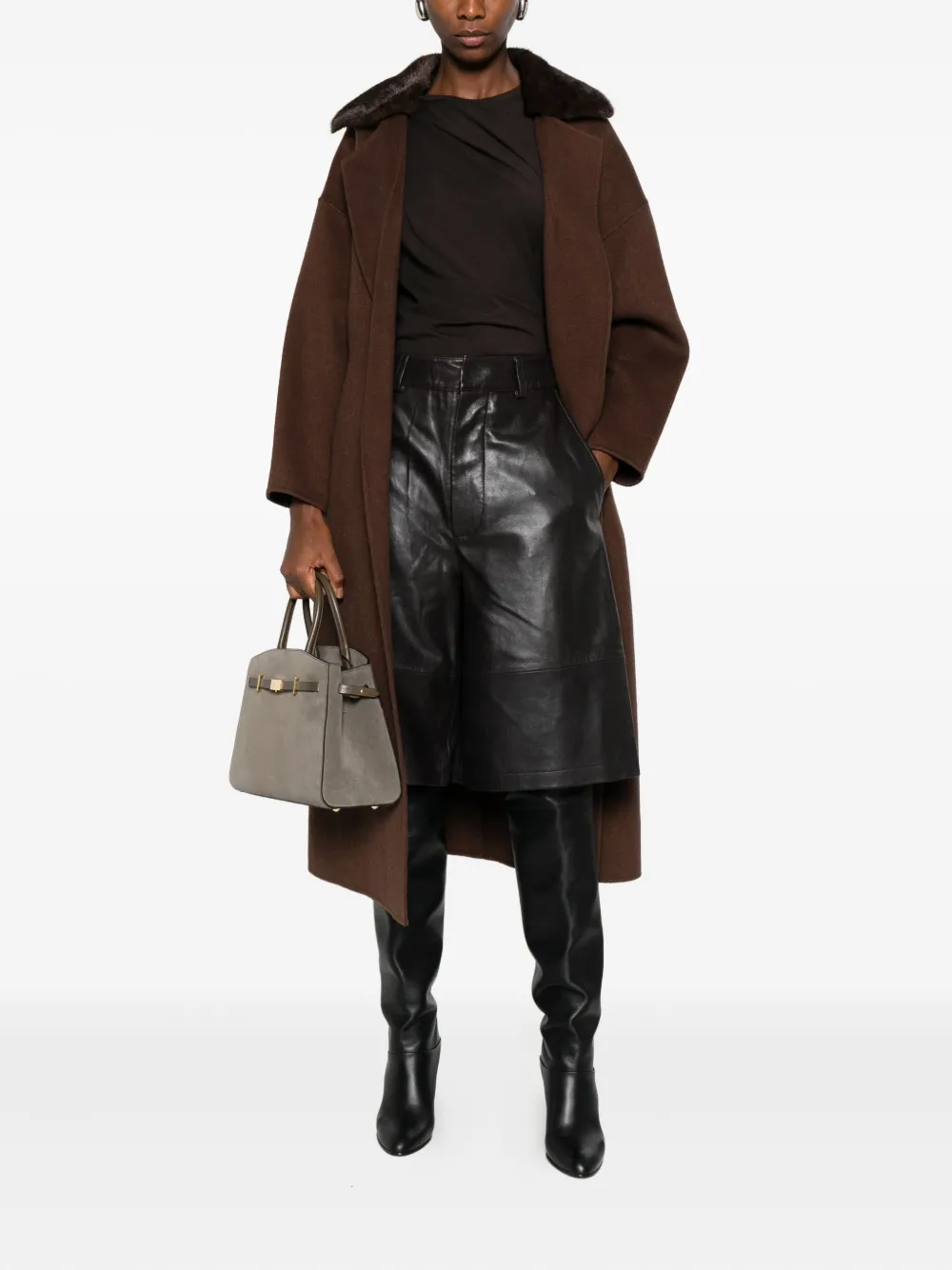 Betta Corradi Panelled-collar Belted Coat In Brown