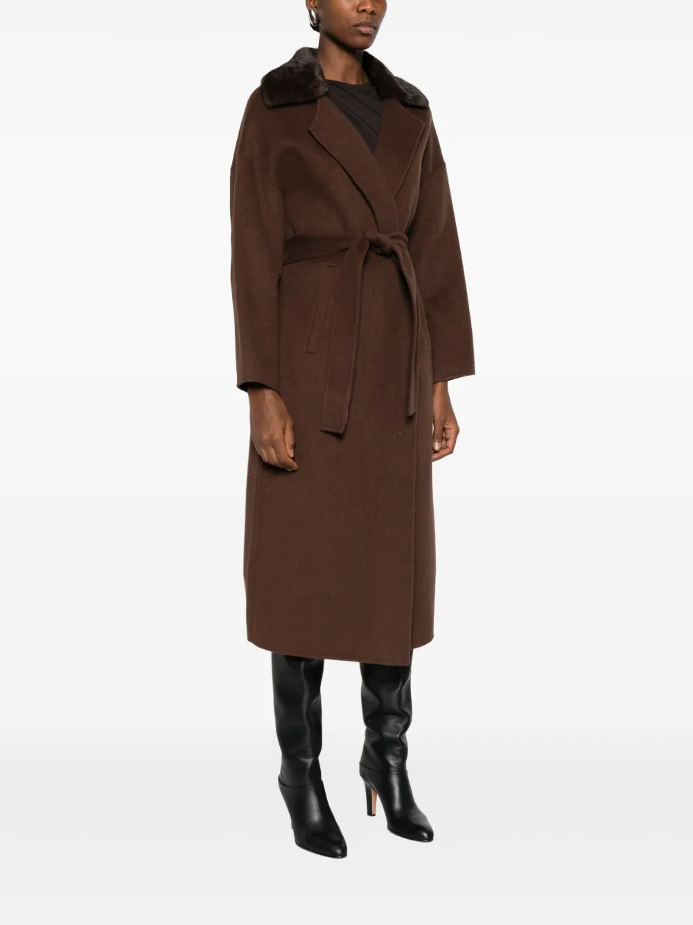 Betta Corradi Panelled-collar Belted Coat In Brown