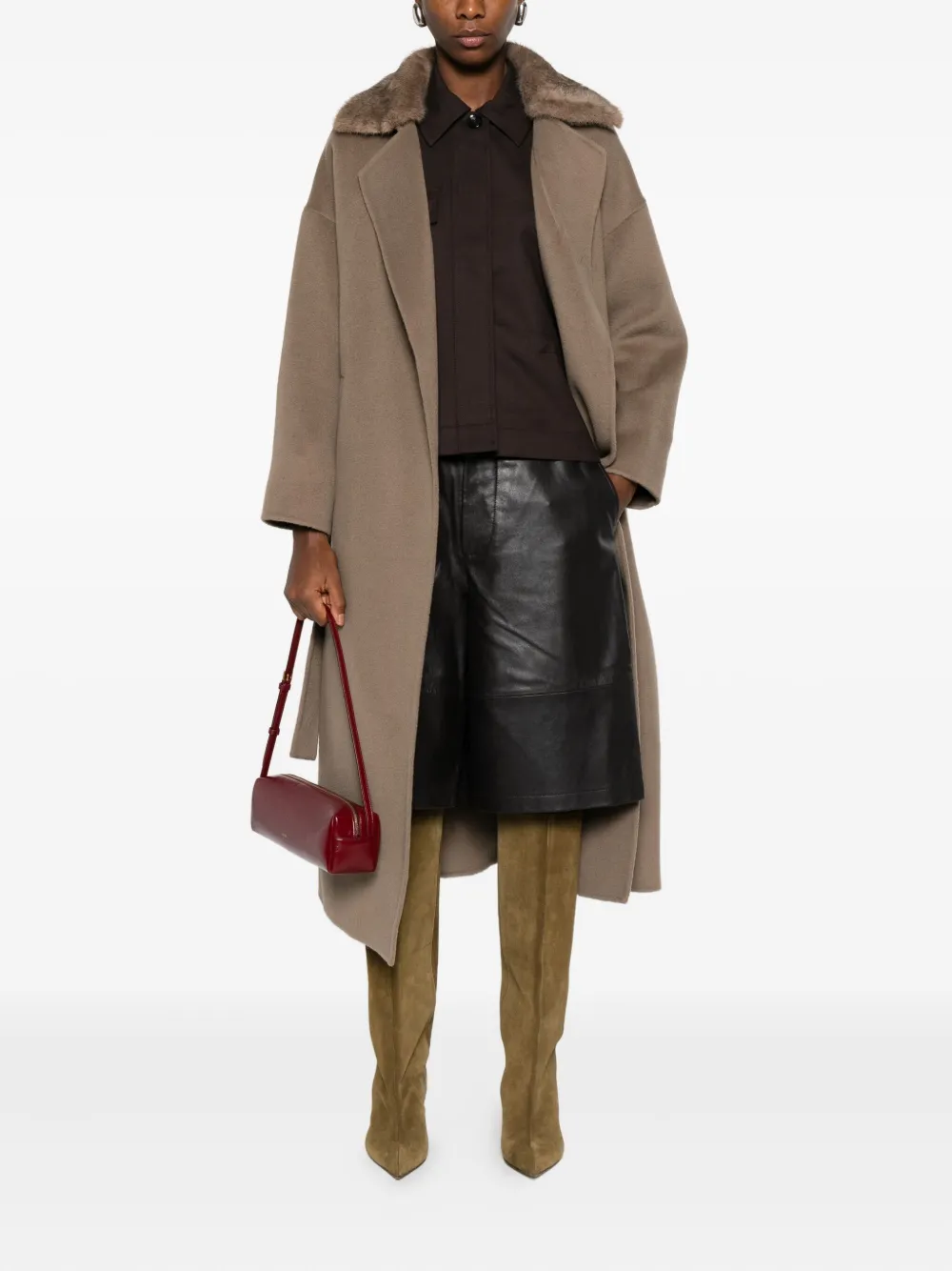 Betta Corradi Panelled-collar Belted Coat In Brown