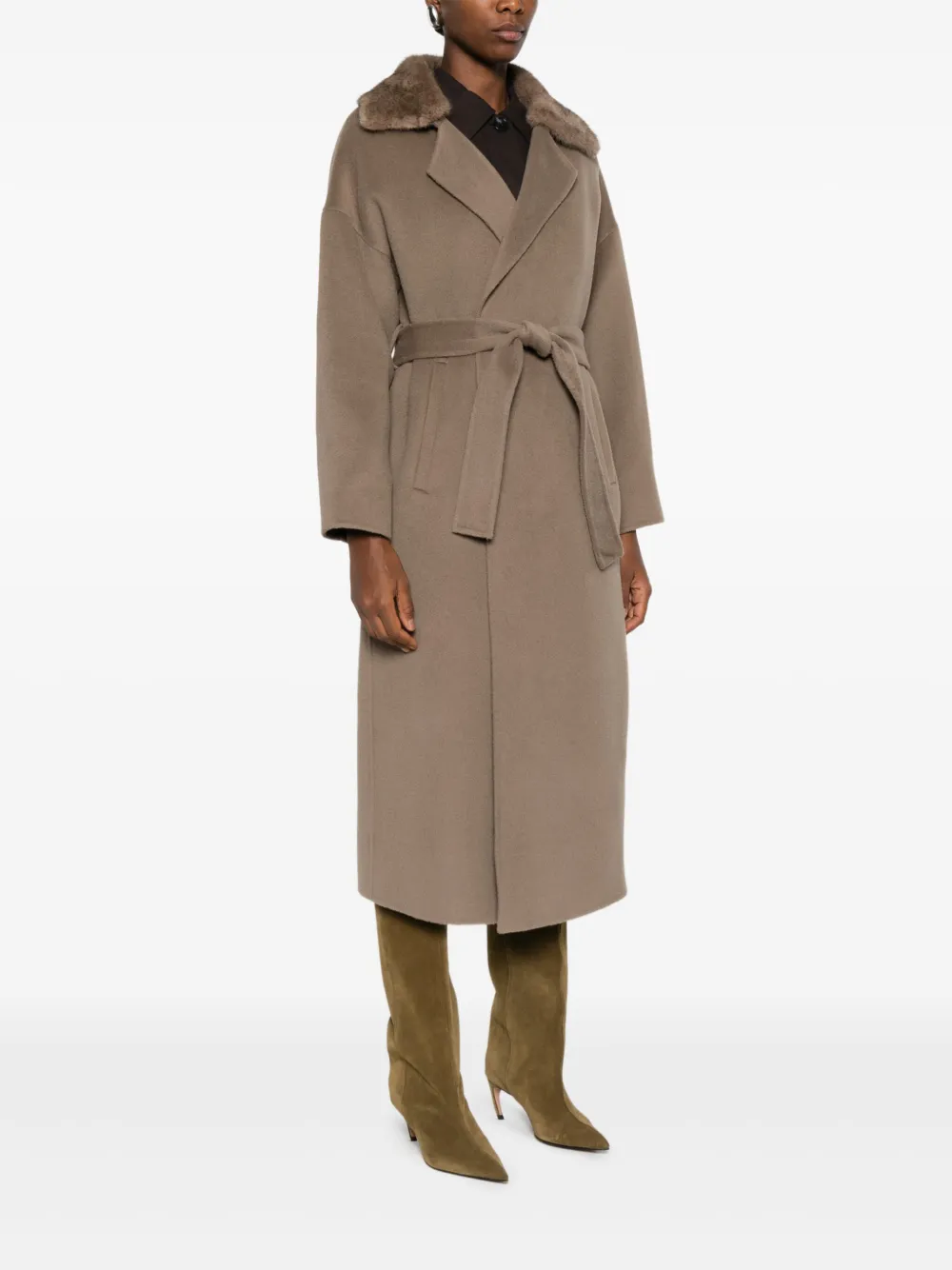 Betta Corradi Panelled-collar Belted Coat In Brown