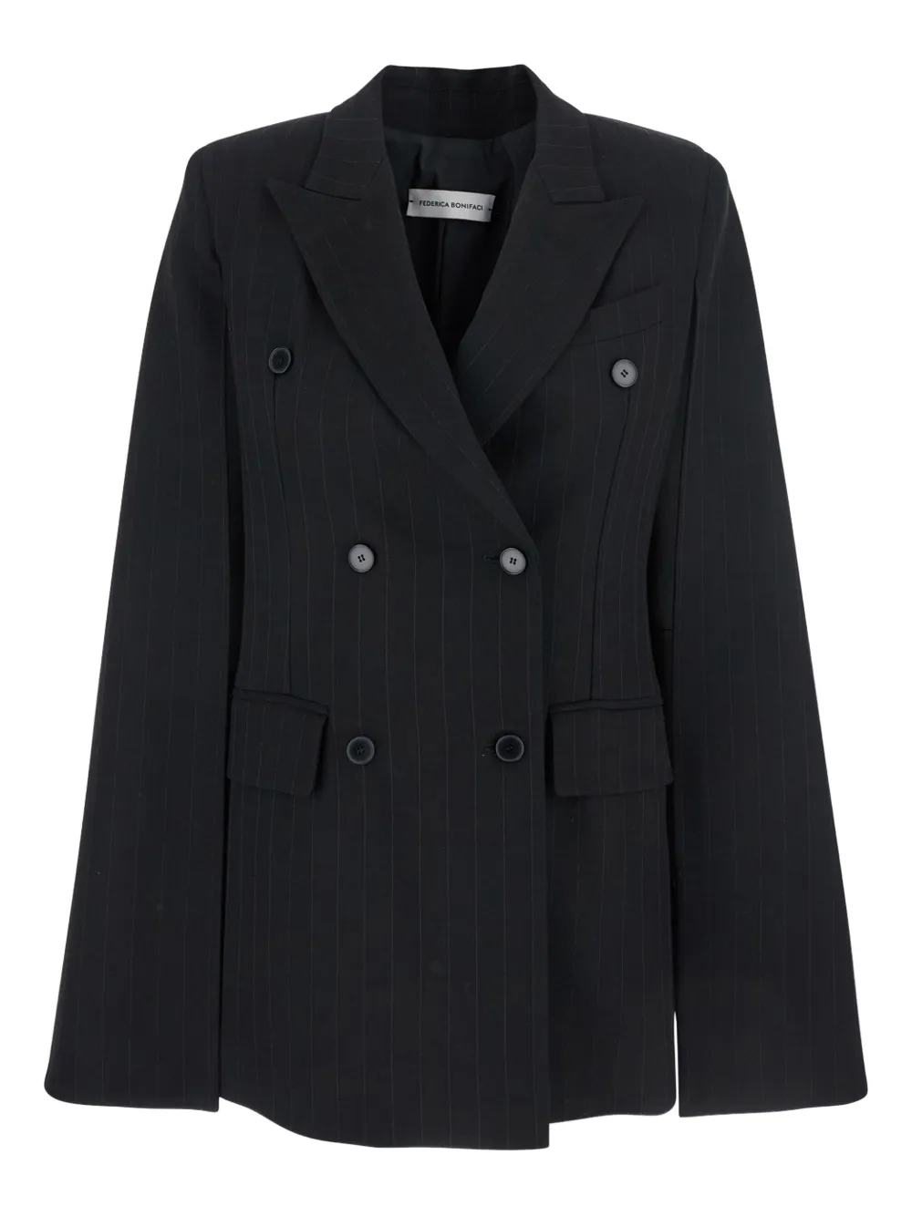 Federica Bombaci pinstripe cape jacket | Black | Image 1
