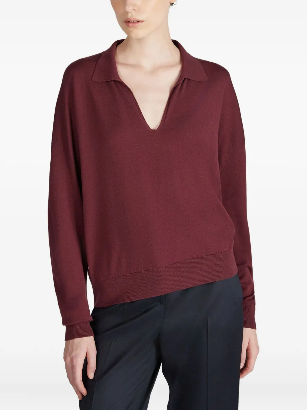 Zanone Wide Fit V Neck Polo Shirt In Flexwool Clothing In Red