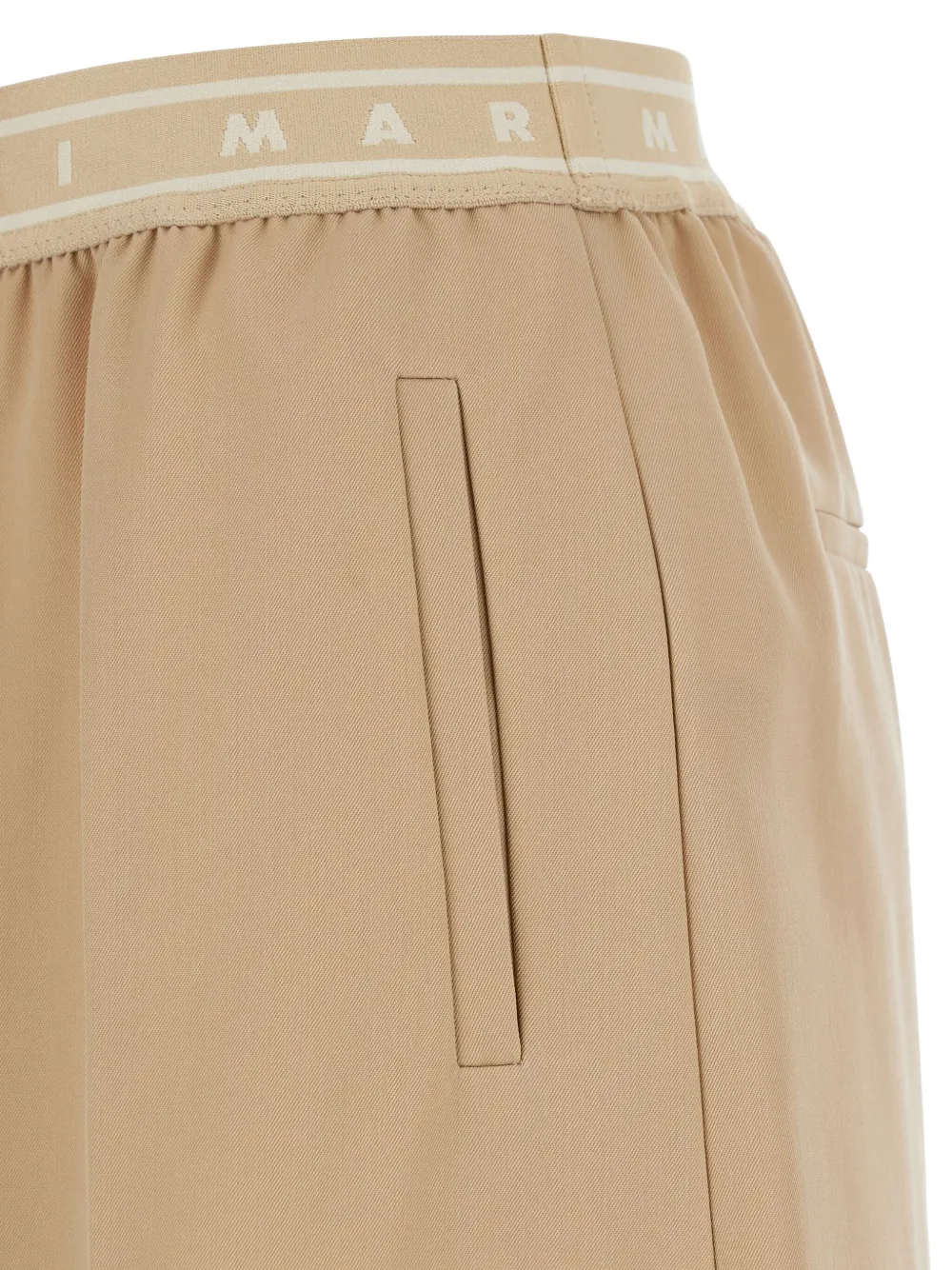 Marni Beige Pants With Elastic Waist And Logo Lettering In Wool Woman In Brown