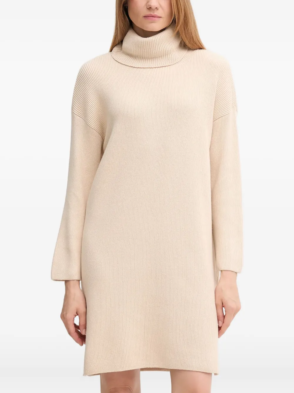 Barbour Roll-neck Ribbed Mini Dress In Neutral