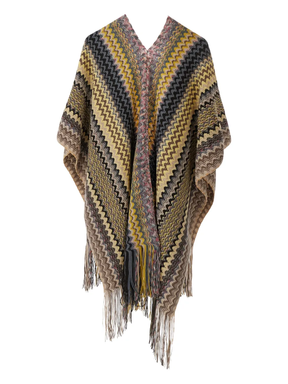 Missoni Multicolor Cape With V Neck And All-over Zigzag Motif In Viscose Blend Woman In Multi