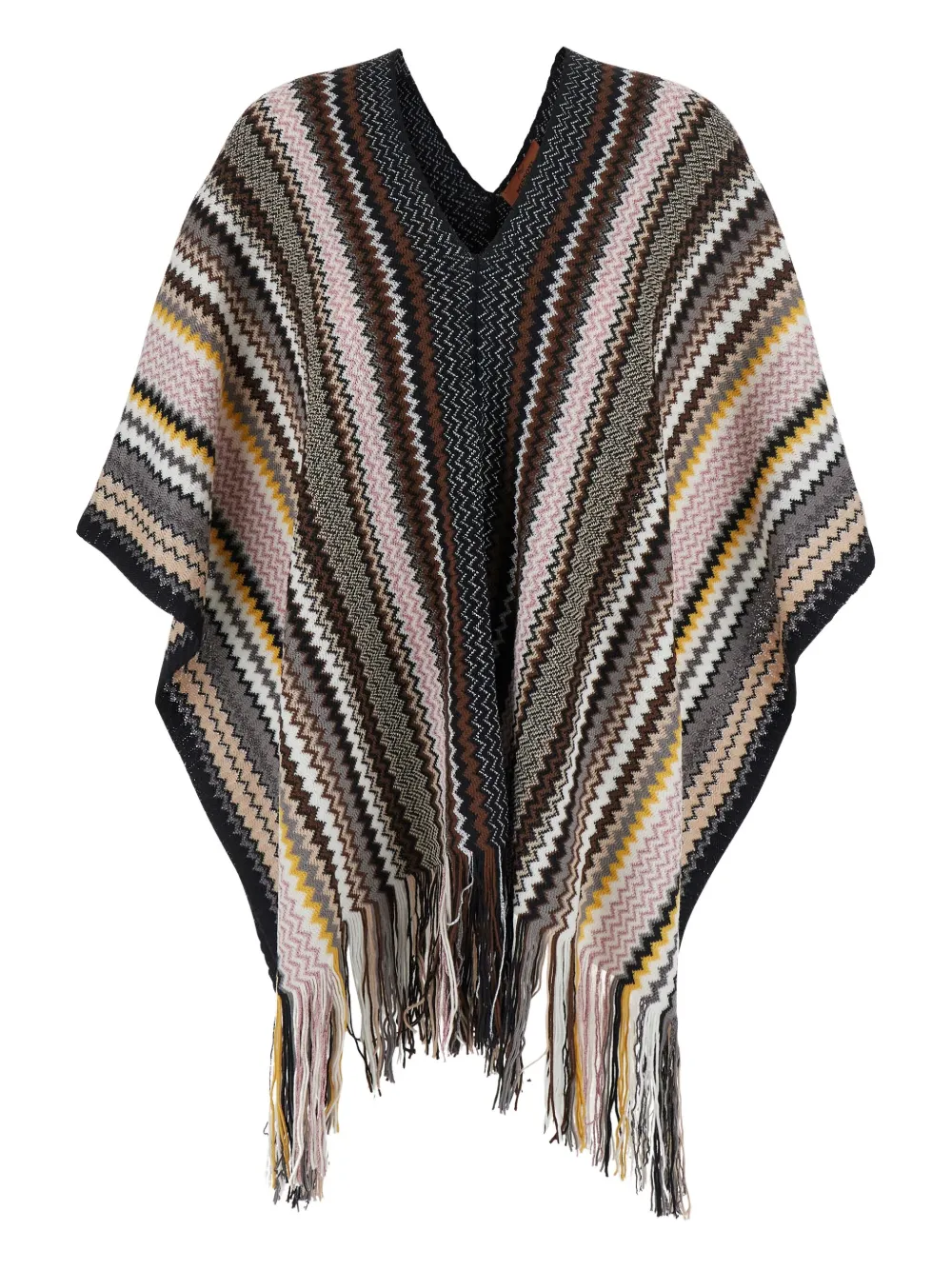 Missoni Multicolor Cape With V Neck And All-over Zigzag Motif In Wool Blend Woman In Gray
