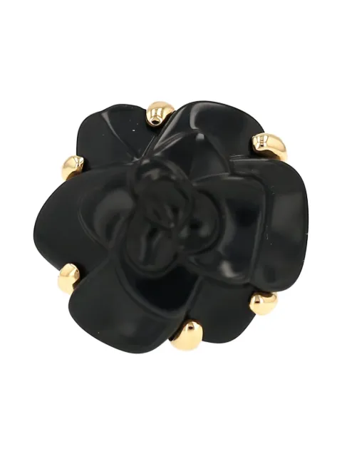 CHANEL Pre-Owned 2010s yellow gold Camelia onyx ring
