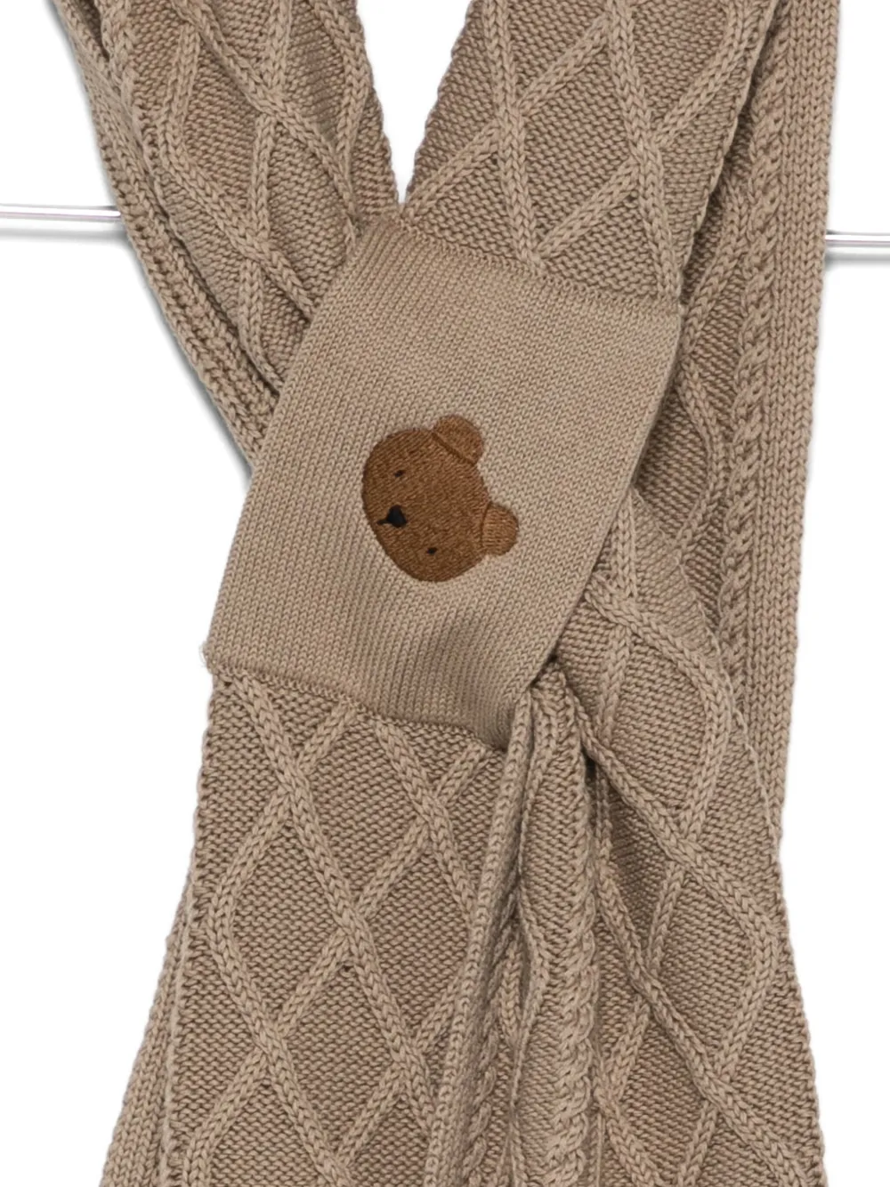 Donsje Aatos Cable-knit Bear-embroidered Scarf In Brown