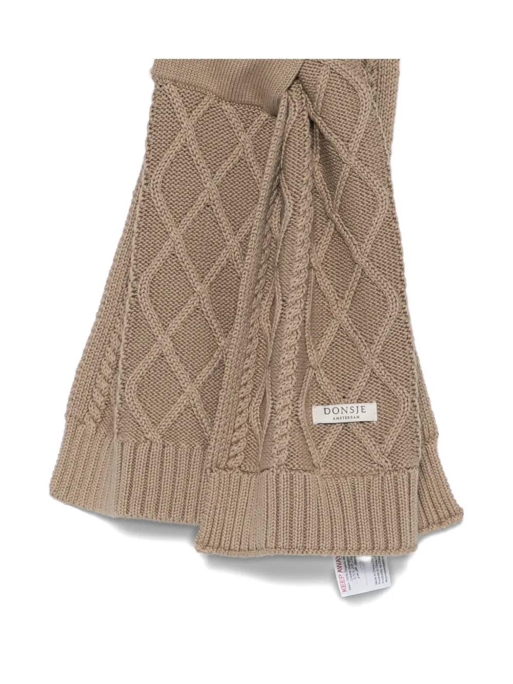 Donsje Aatos Cable-knit Bear-embroidered Scarf In Brown