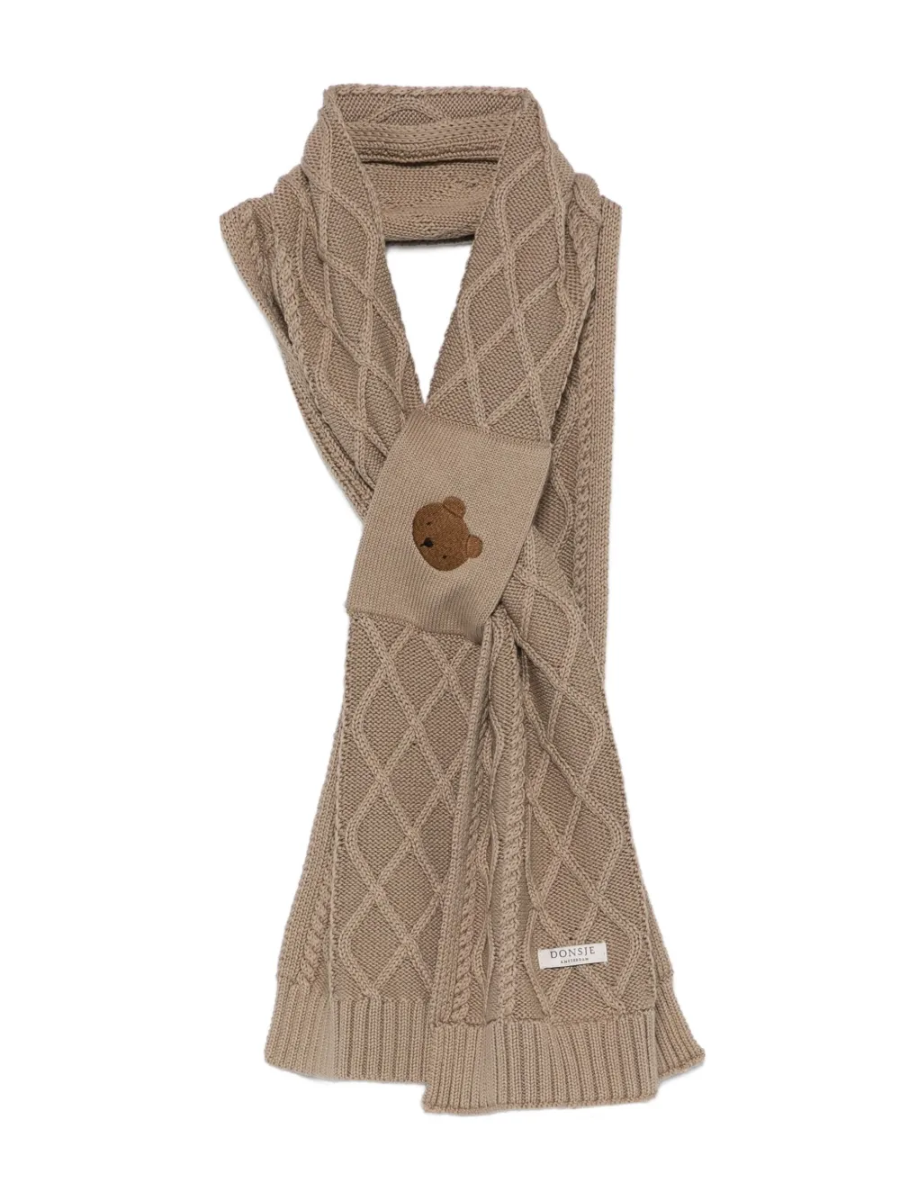 Donsje Aatos cable-knit bear-embroidered scarf | Neutrals | Image 1