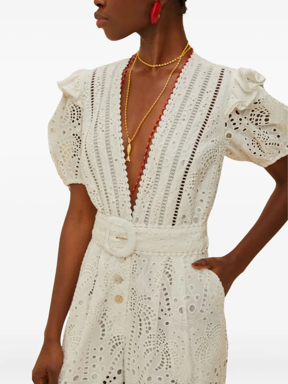FARM Rio broderie-anglaise puff-sleeve jumpsuit | Image 1
