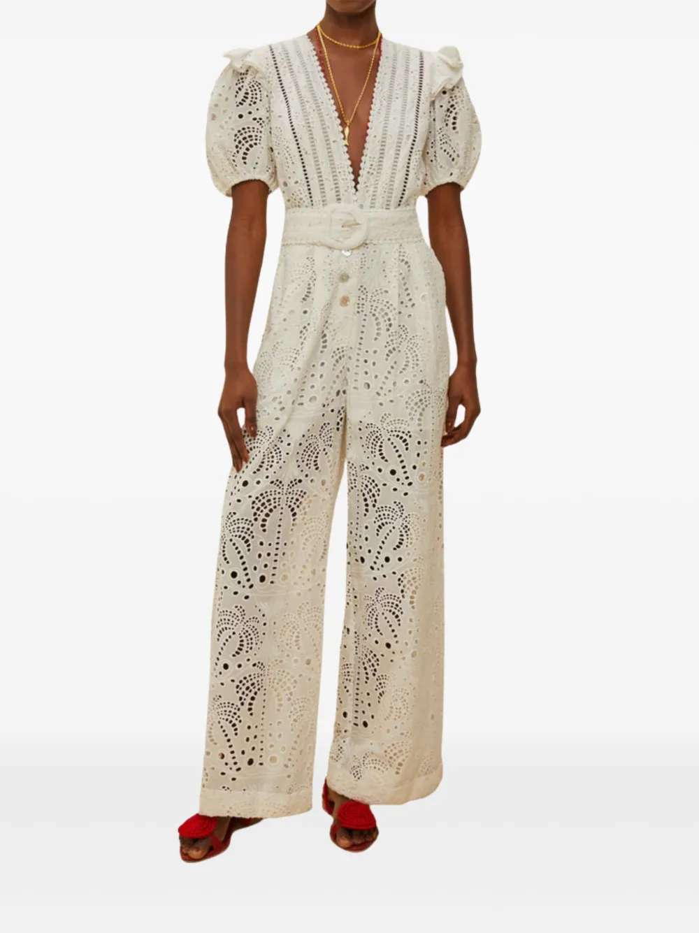 FARM Rio broderie-anglaise puff-sleeve jumpsuit | Full Length | Image 2