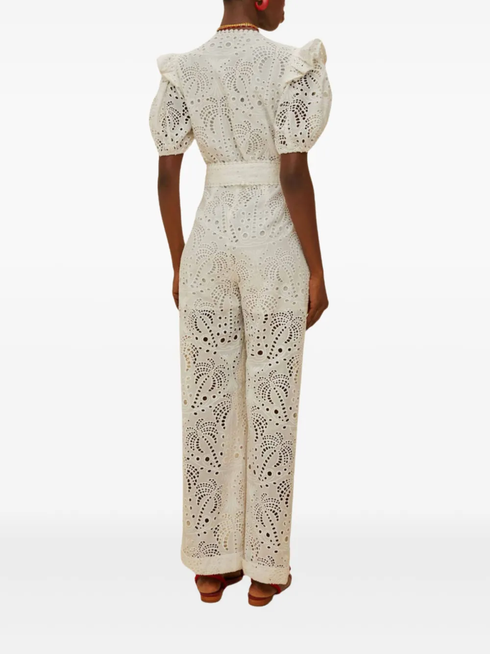 FARM Rio Broderie anglaise jumpsuit met pofmouwen L0025 OFF WHITE