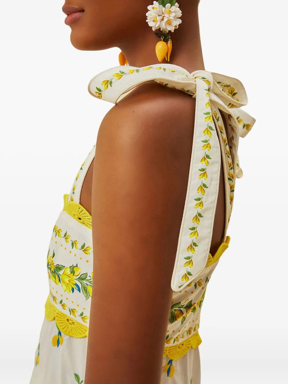 Farm Rio Sicily Pineapple-embroidered Midi Dress In Multi