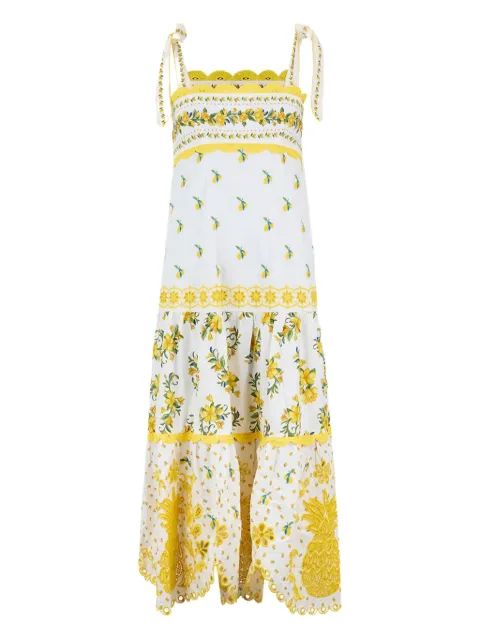 FARM Rio Sicily pineapple-embroidered midi dress
