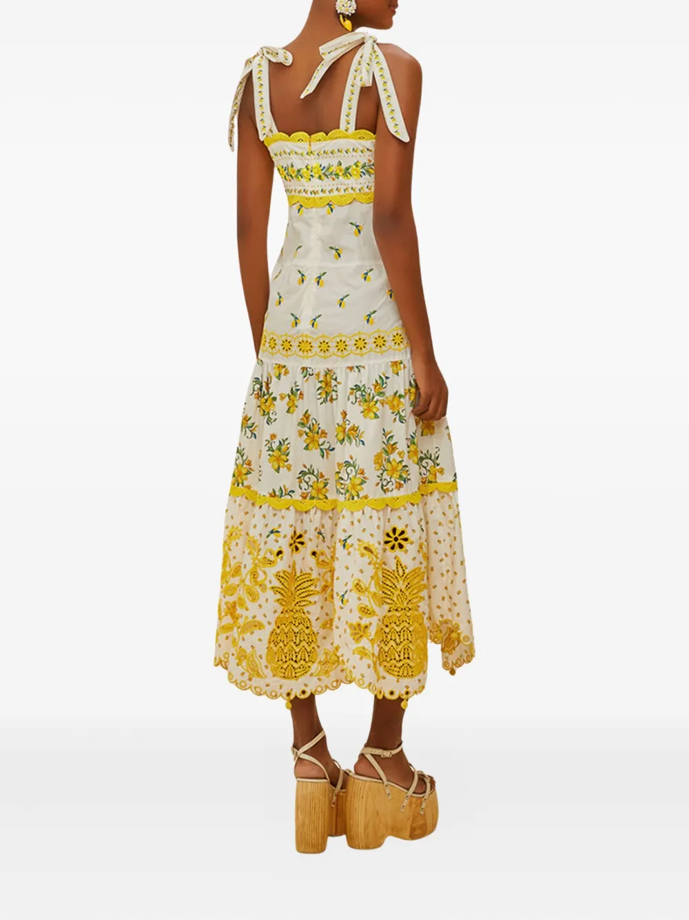 Farm Rio Sicily Pineapple-embroidered Midi Dress In Multi