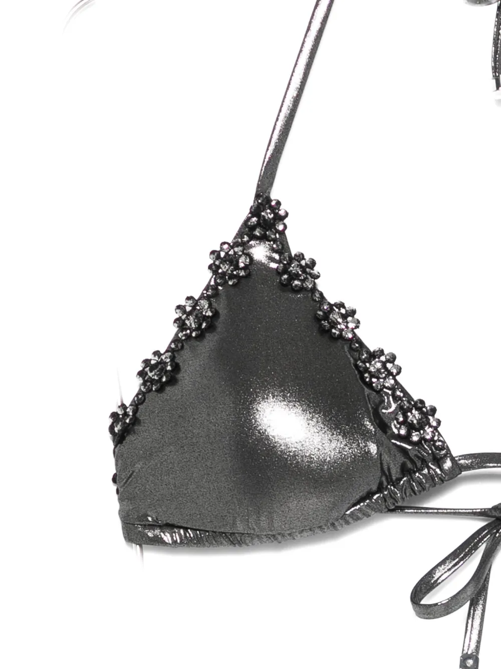 Agent Provocateur Flower-embellished Bikini Top In Gray
