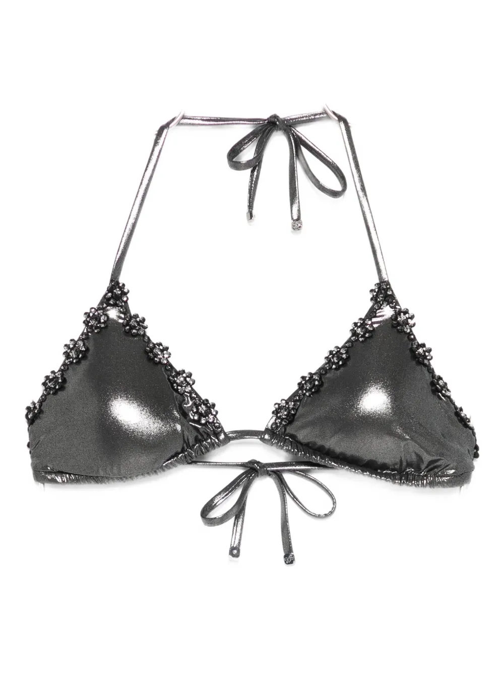 Agent Provocateur Flower-embellished Bikini Top In Gray