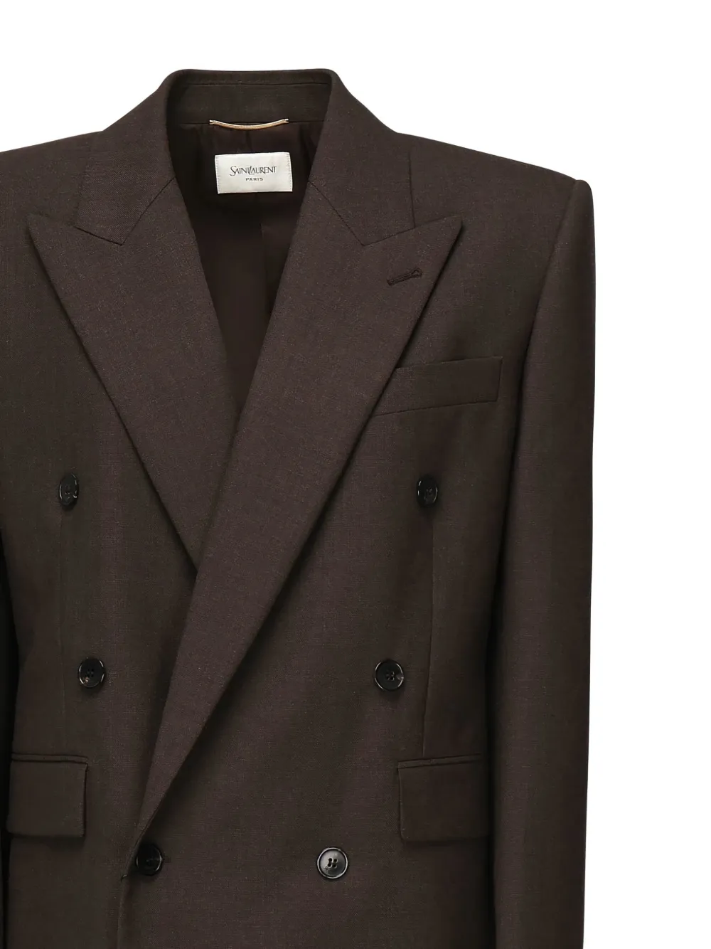 Saint Laurent Double-breasted Padded-shoulder Jacket In Brown