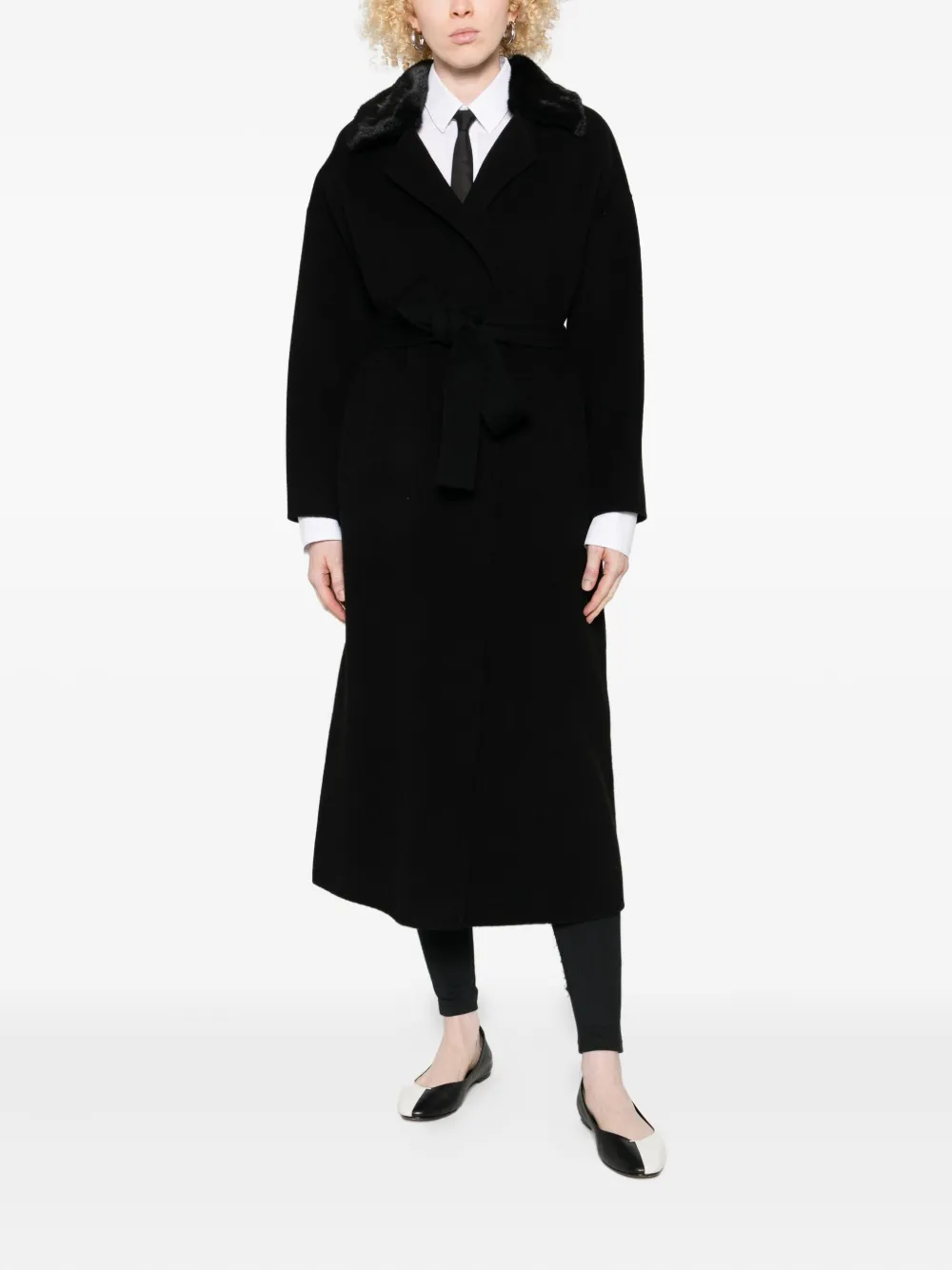 Betta Corradi Contrasting-collar Belted Coat In Black