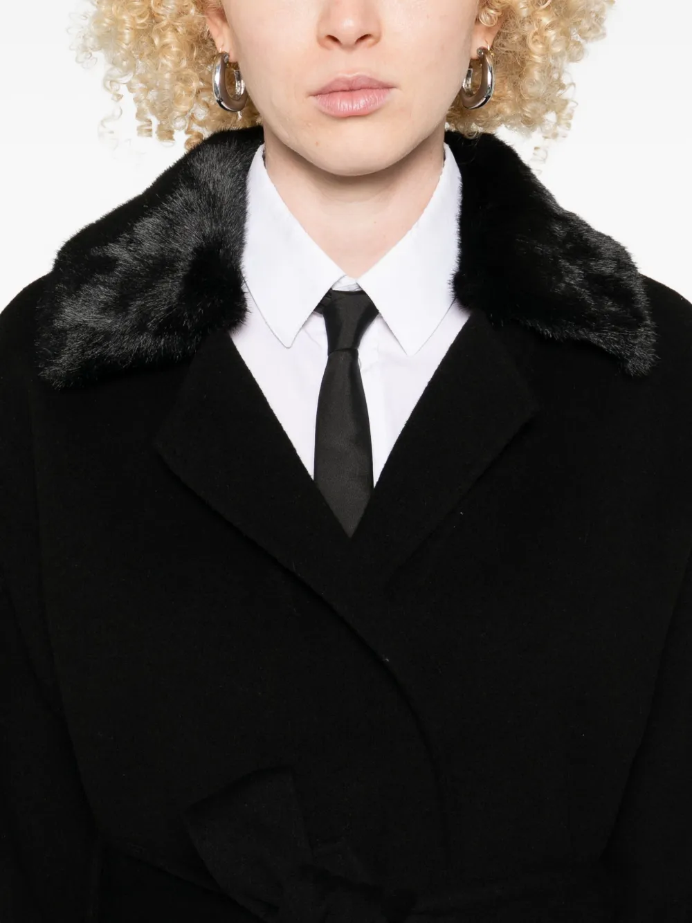 Betta Corradi Contrasting-collar Belted Coat In Black