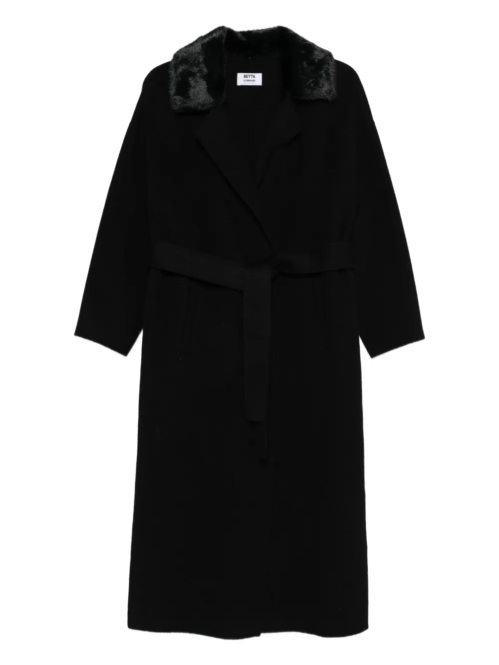 Betta Corradi Contrasting-collar Belted Coat In Black