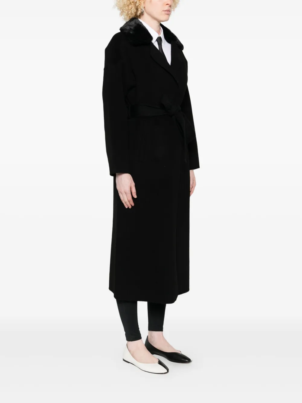 Betta Corradi Contrasting-collar Belted Coat In Black