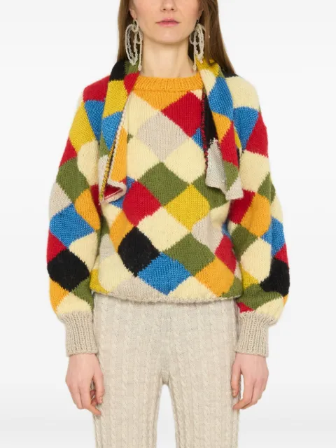 Anntian diamond-pattern handknit sweater