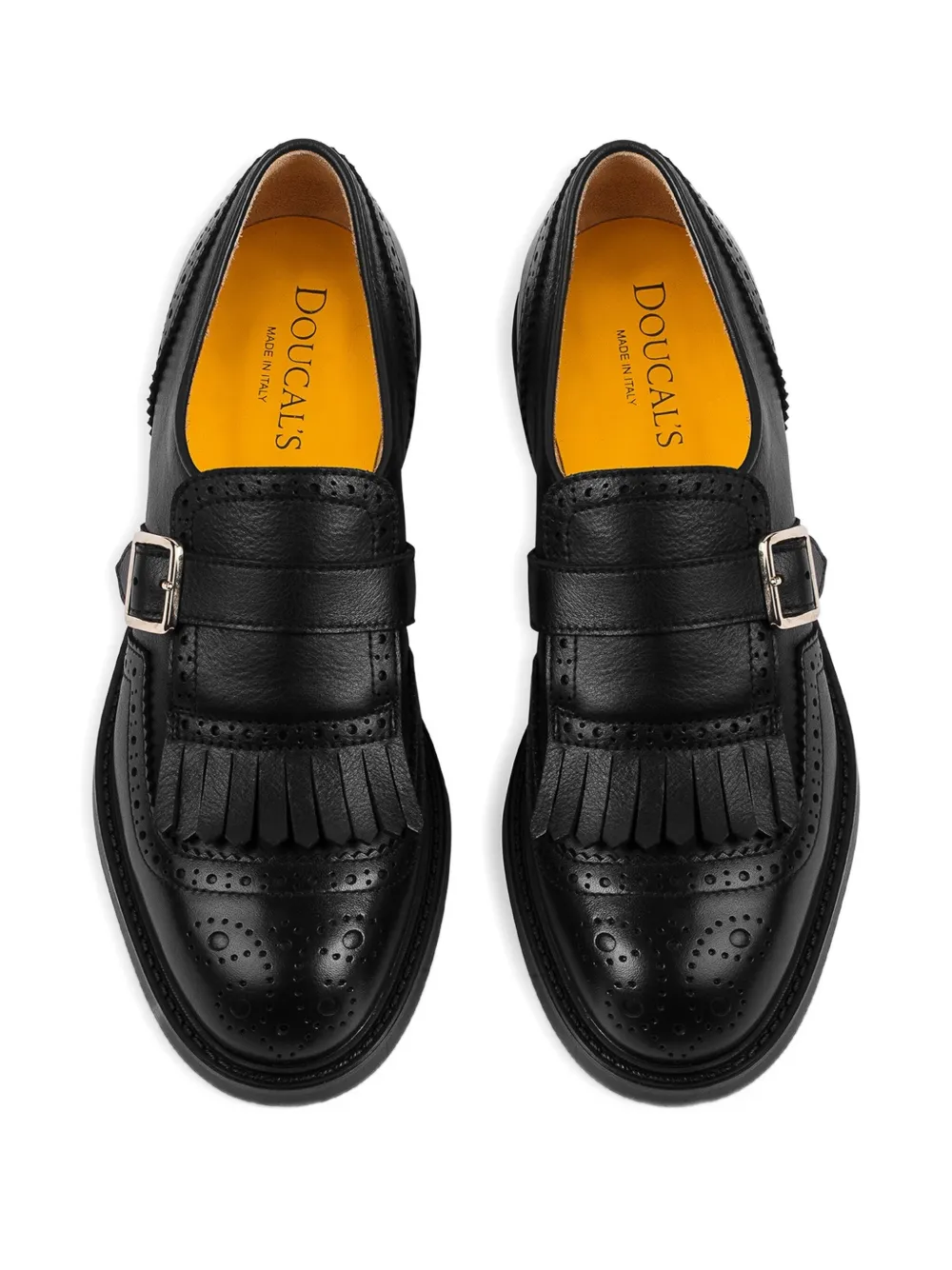 Doucal's single-buckle fringe derby shoes Black