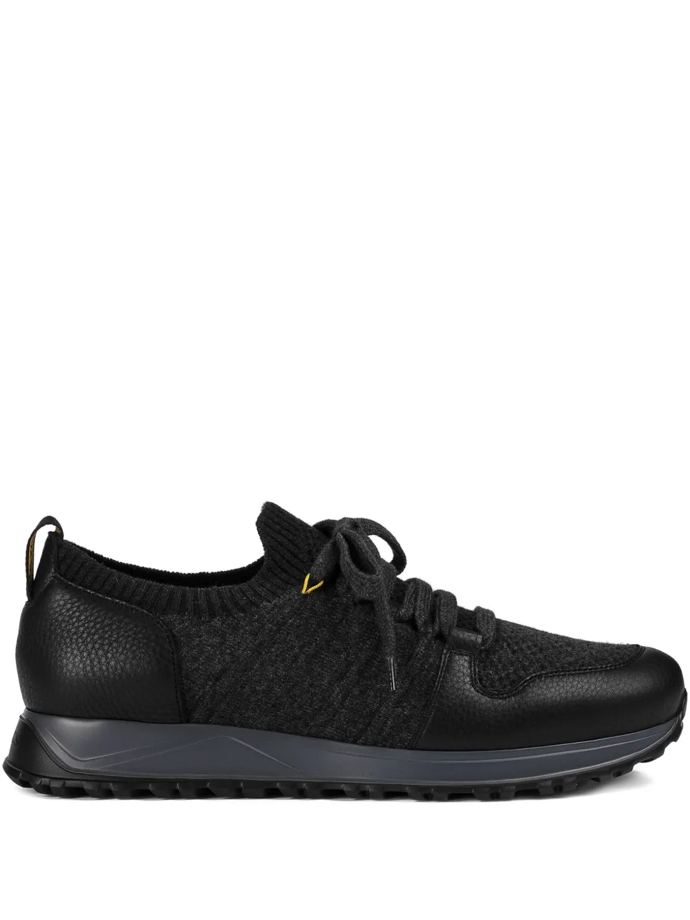 Doucal's Leren sneakers met wollen vlakken Zwart