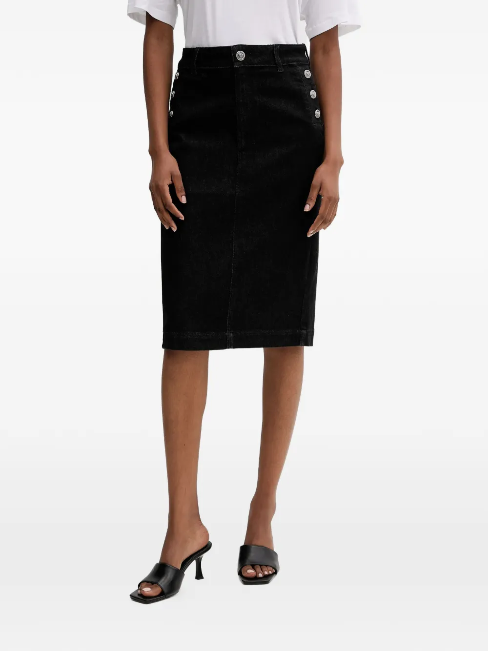 LIU JO buttoned midi denim skirt - Nero
