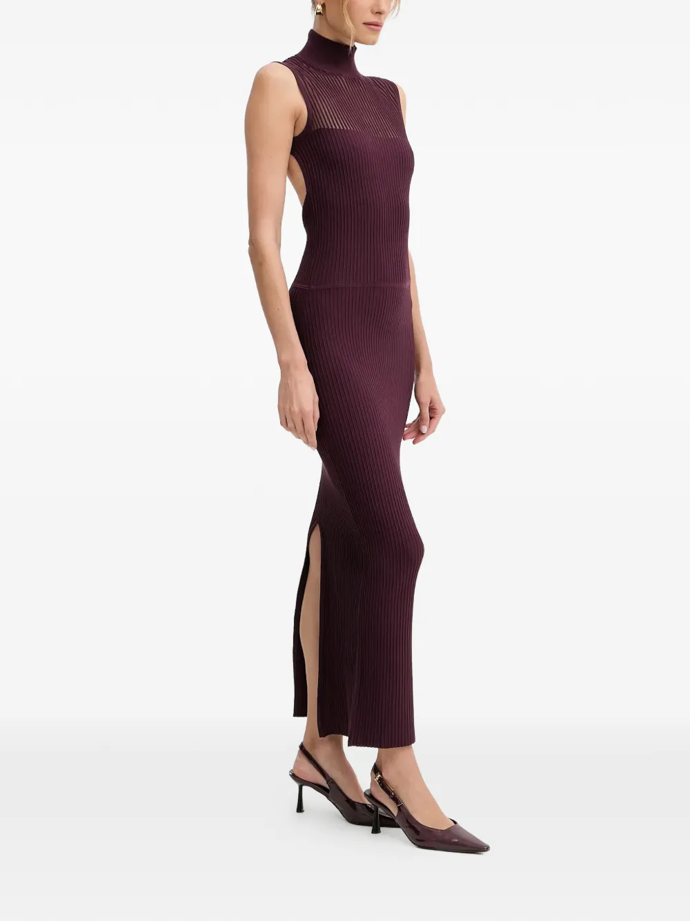 Patrizia Pepe Open-back Ribbed Midi Dress In Red