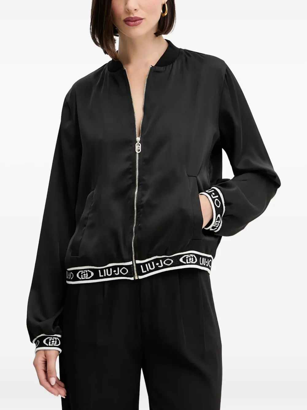 LIU JO zip-fastening logo-trim bomber jacket | Black | Image 1