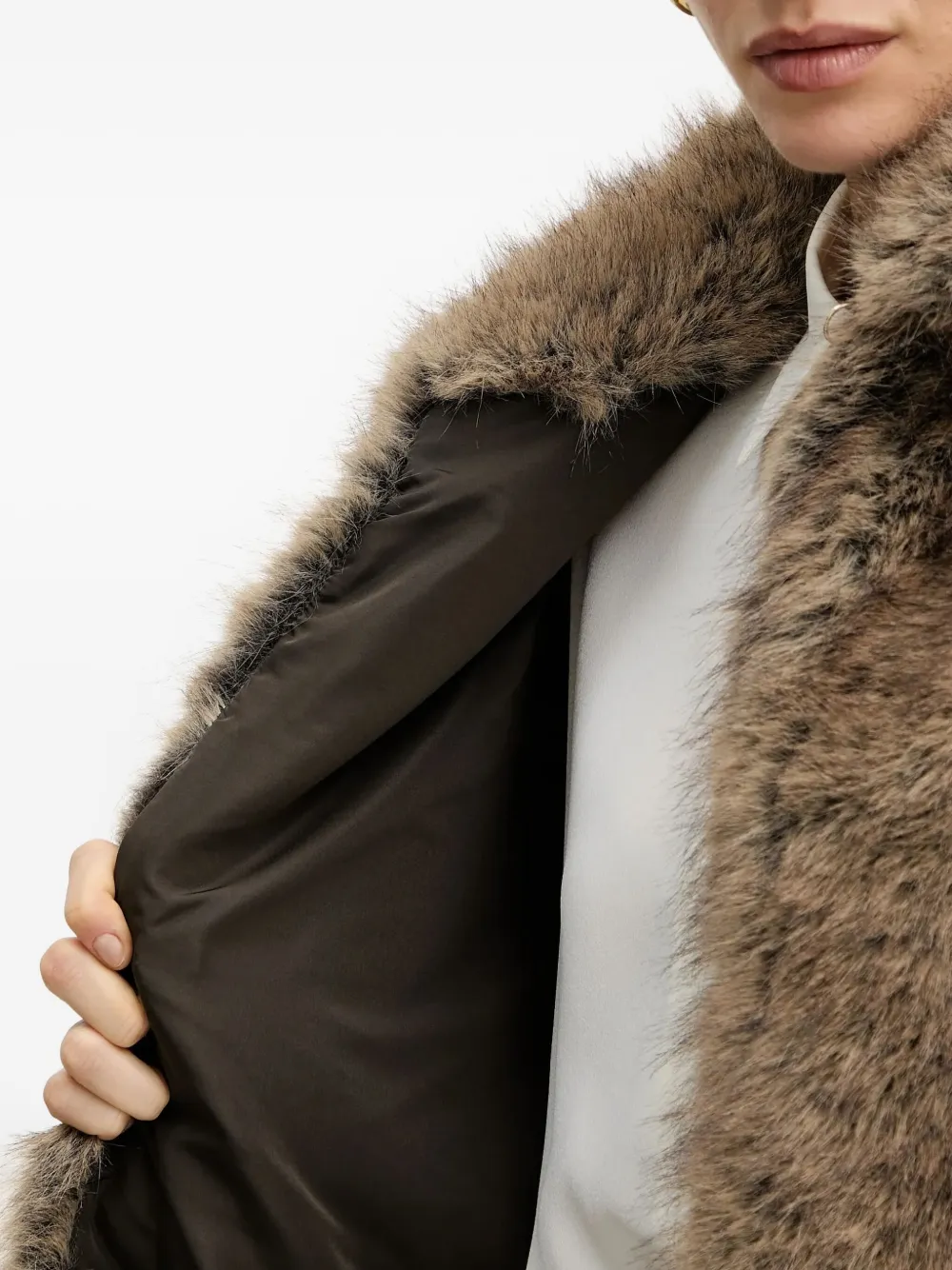 Liu •jo Faux-fur Collared Gilet In Brown