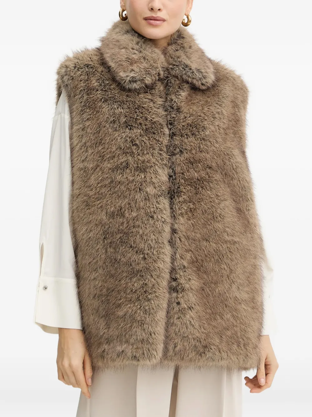Liu •jo Faux-fur Collared Gilet In Brown