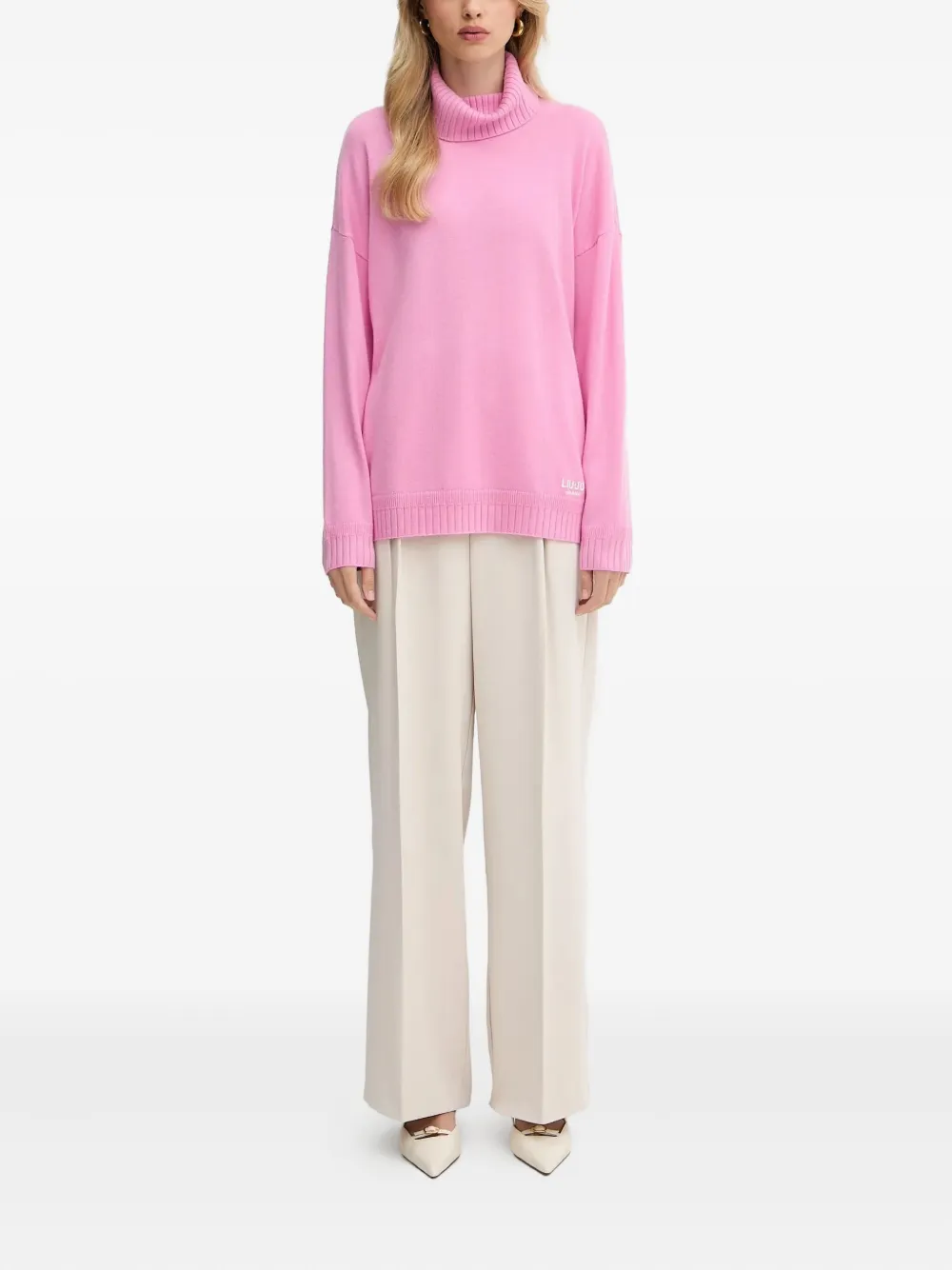 Liu •jo Roll-neck Logo-detail Sweater In Pink