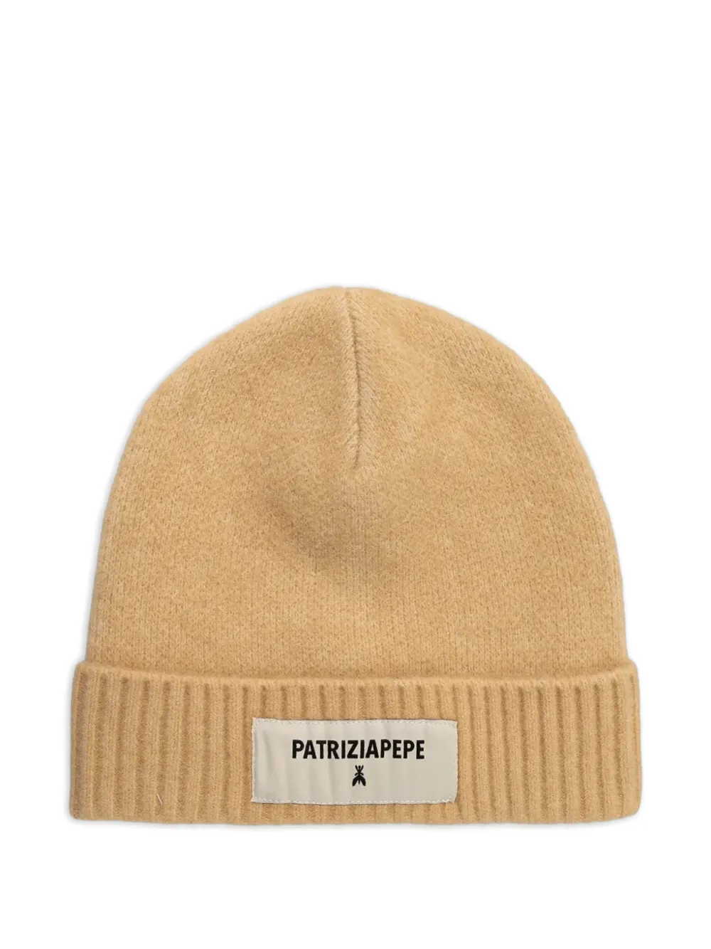 Patrizia Pepe Ribbed Logo-patch Beanie Hat In Yellow