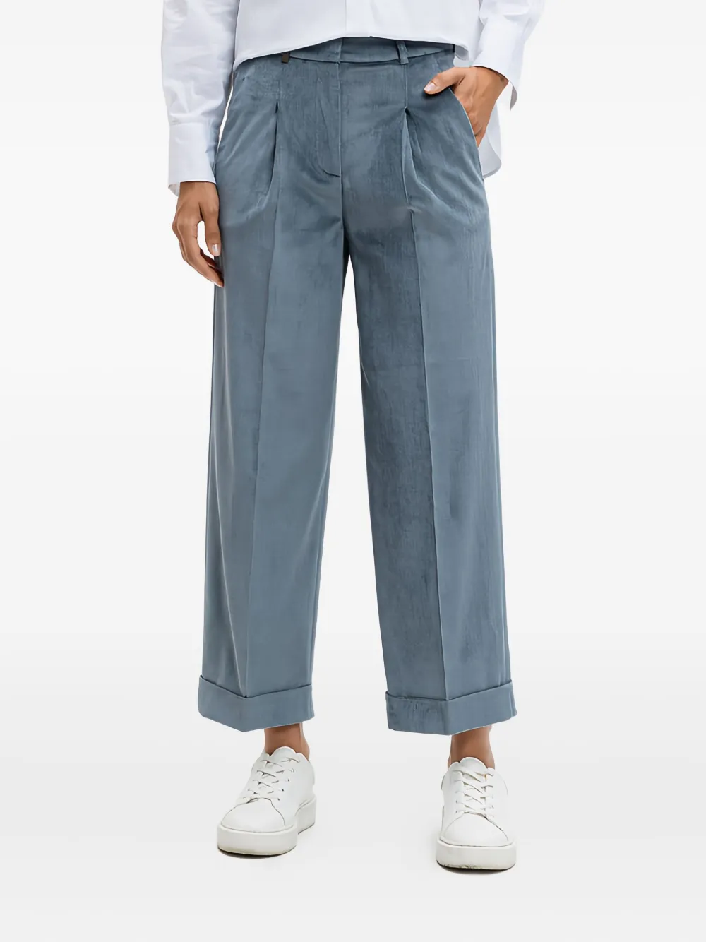 Peserico Broek met geplooide voorkant en manchetten - Blauw