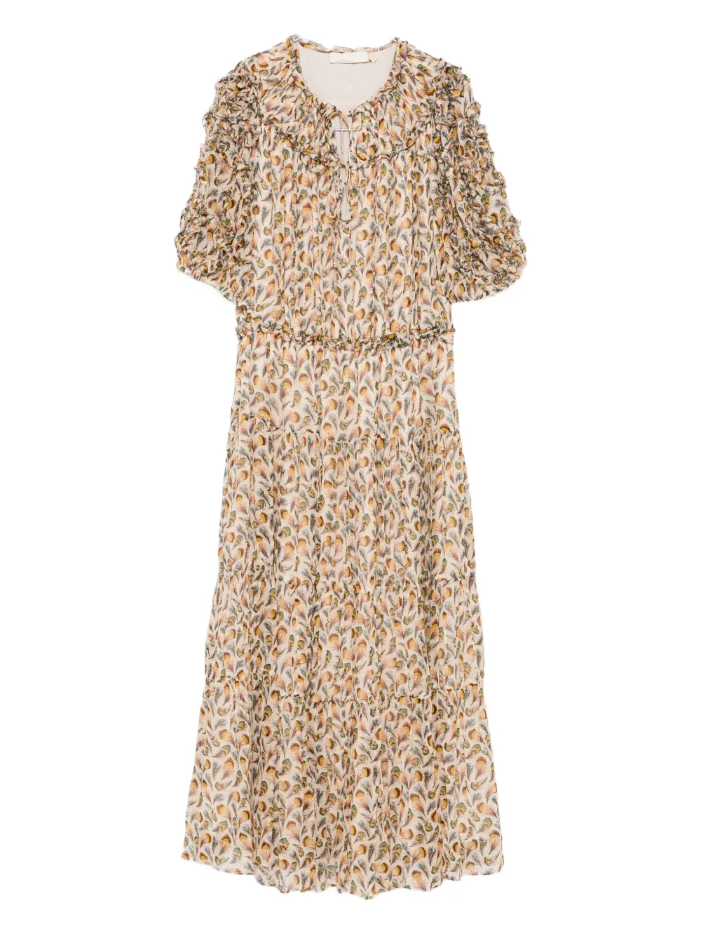 Ulla Johnson Nan Ruffle Puff Sleeve Silk Midi Dress In Multi