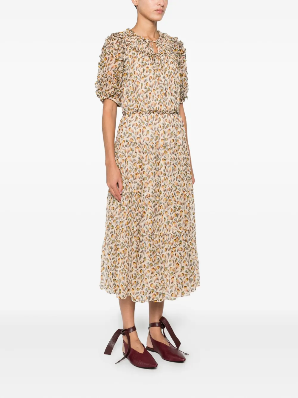 Ulla Johnson Nan Ruffle Puff Sleeve Silk Midi Dress In Multi