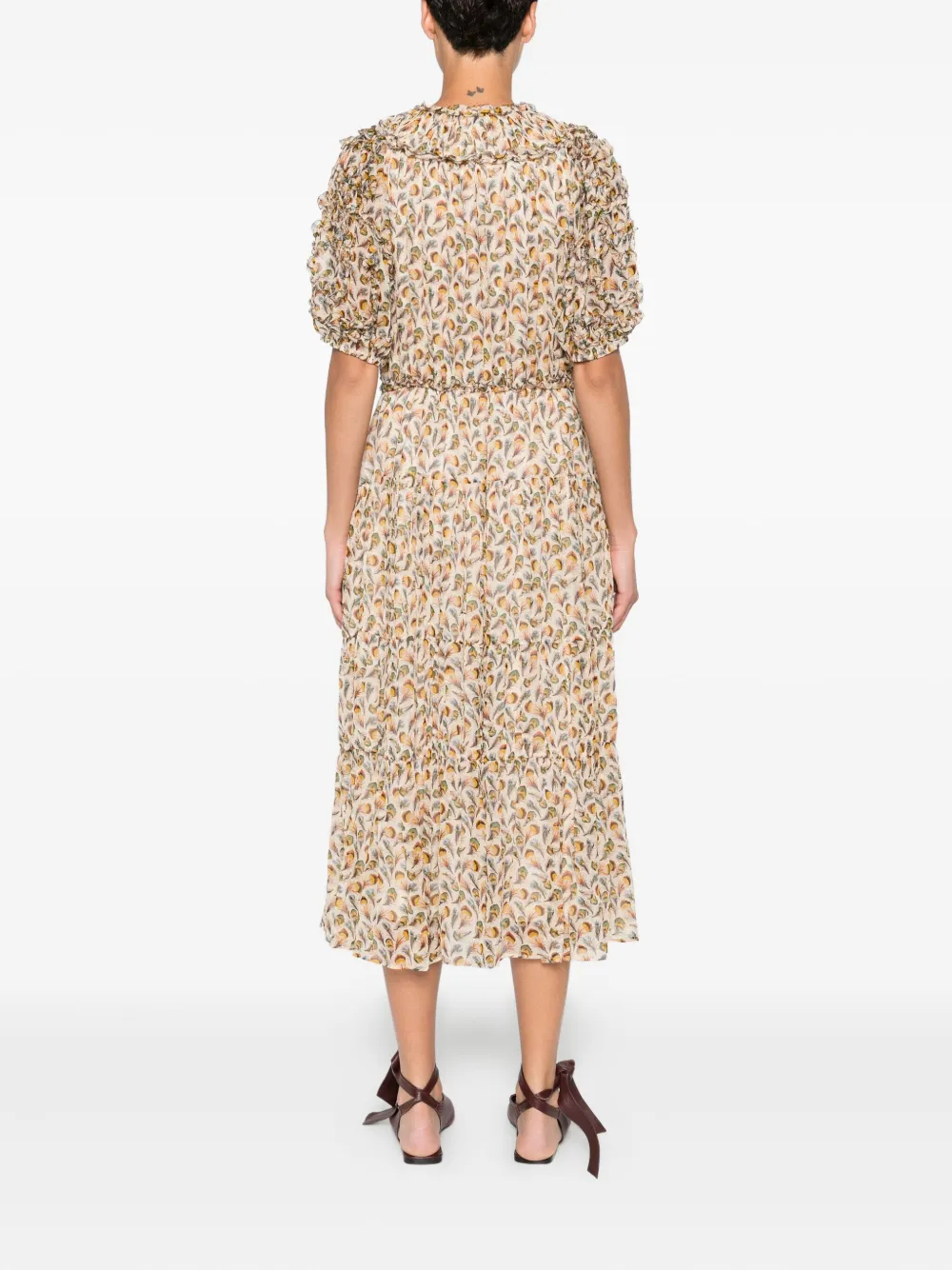Ulla Johnson Nan Ruffle Puff Sleeve Silk Midi Dress In Multi