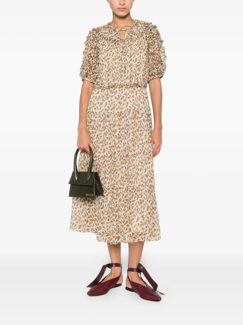 Ulla Johnson Nan Ruffle Puff Sleeve Silk Midi Dress In Multi