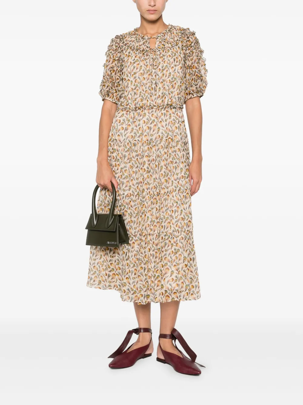 Ulla Johnson ruffled floral-print midi dress - Beige