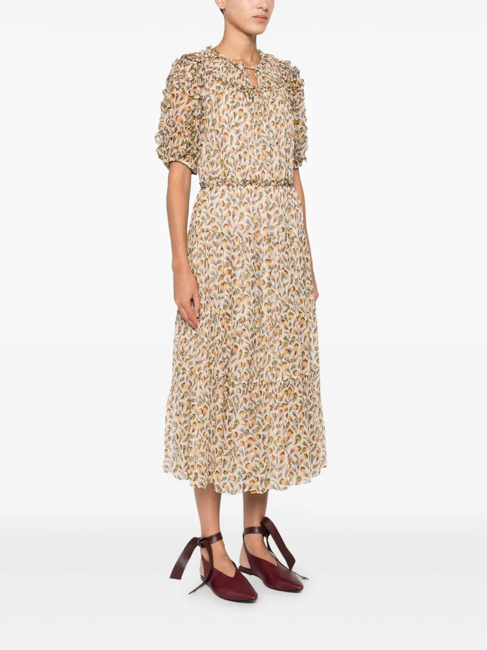 Ulla Johnson Midi-jurk met bloemenprint Beige