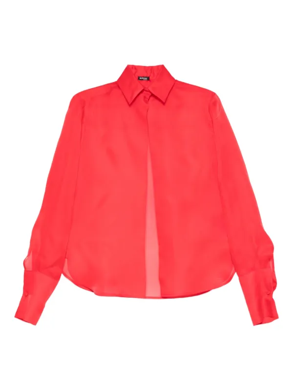 Kiton Sheer Panelled Shirt in Red