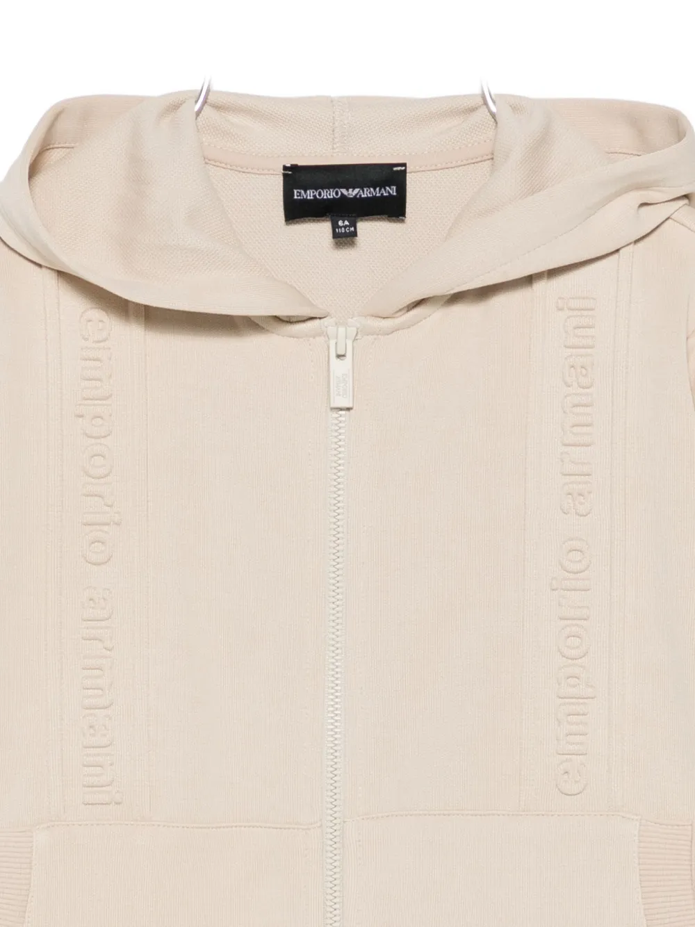 Emporio Armani Logo-detail Hooded Zip-up Top In Neutral