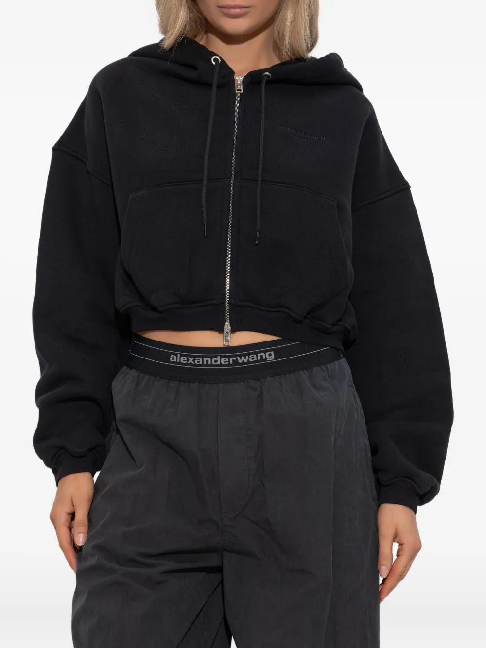 Alexander Wang Zip-up Hooded Sweater In Black