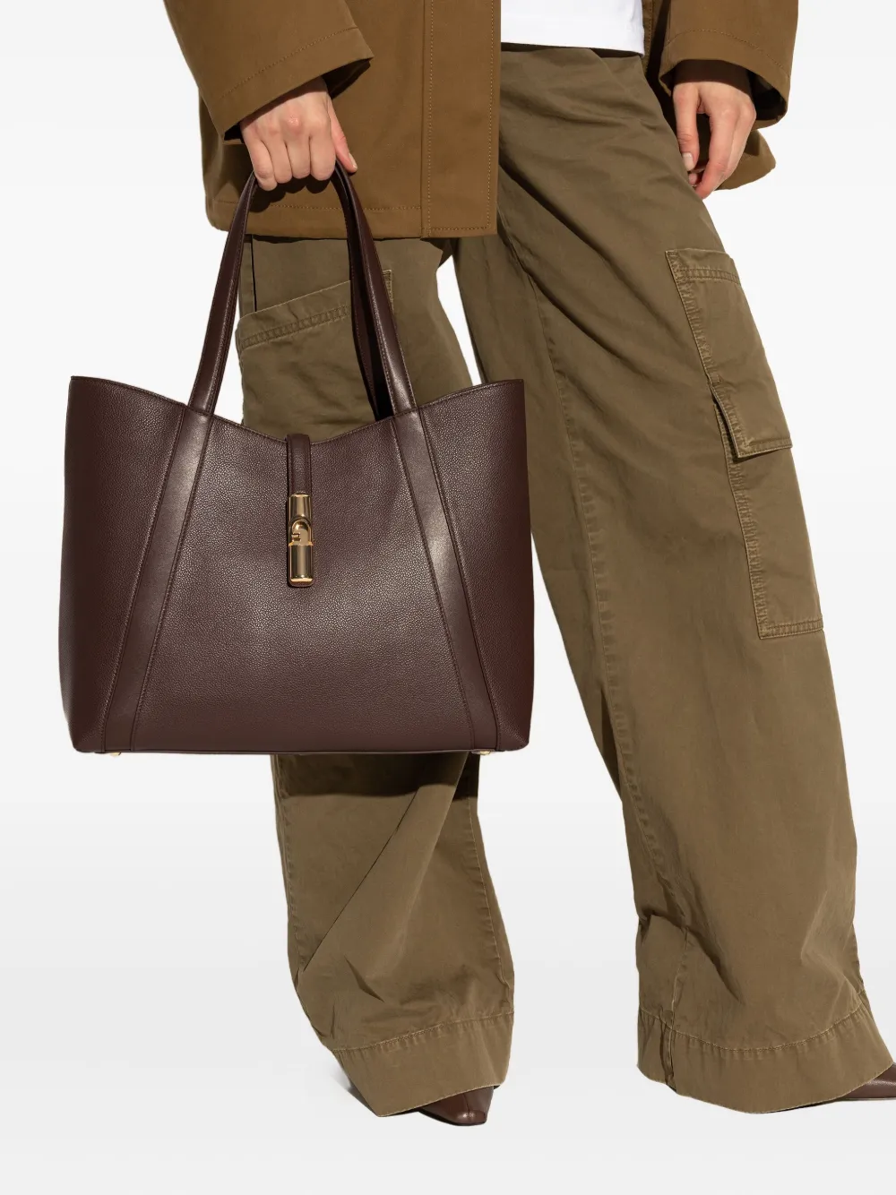 Furla leather clasp tote bag - Bruin